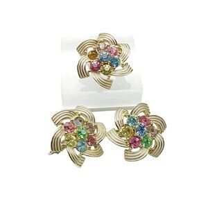 Vintage Sarah Coventry "Color Spray" Brooch & Clip-On Earrings Set